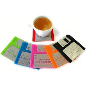 Floppy Disk Coaster Video Game Memorabilia Nerd Office Set of 6 Floppy Disk Decor Computer Geek Gifts Gifts for Geeks and Nerds Cool Office Gadgets Nerdy Gifts for Men Programmer Mug Party Coasters
