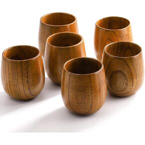 Hiceeden 6 Pack Wooden Tea Cups, 5 Oz Japanese Tea Cups Handmade Natural Wood Water Cup for Drinking, Wine, Milk, Coffee, 150ML