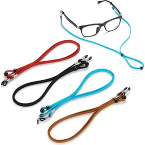 4 PCS Eyeglass Straps - Sunglasses String Holder Strap - Leather Glasses Chain Lanyard for Men Women and Kids - Adjustable Eyewear Retainer Cord