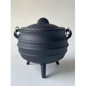 Large Cast Iron Ribbed Cauldron with Lid and Handle, Ribbed Style 5.25-5.5" Diameter, Perfect for Smudging, Incense Burning, Ritual, Decoration