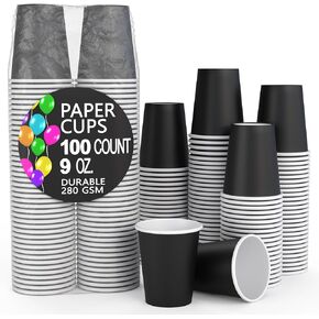 Exquisite Paper Drinking Cups, 9 oz, 100 pcs, Gold, BPA Free, Leak Proof, Hot & Cold, Durable, Recyclable, Compostable, 280 GSM, Party