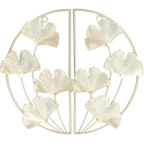 Tissting 2 Pcs 28.5cm/11.2in Iron Ginkgo Leaf Wall Decor,Golden Hanging Decoration Hollowed Art Floral Sculpture Ornament for Bedroom Living Room Home
