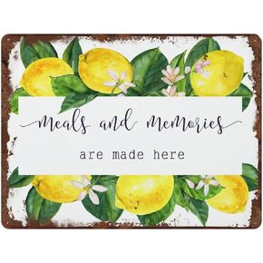 Retro Funny Metal Tin Sign Meals and Memories are Made Here Kitchen Wall Decor Lemon Decor DIY Kitchen Sign Farmhouse Decor 8 X 12 in