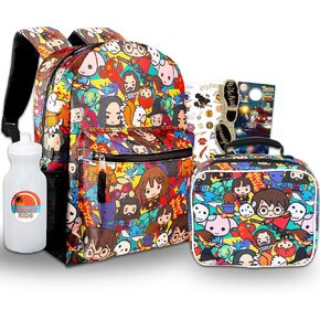 Harry Potter Backpack with Lunch Box Set - Bundle with 16" Harry Potter Backpack, Harry Potter Lunch Bag, Water Bottle, Stickers, More | Harry Potter School Bag for Kids