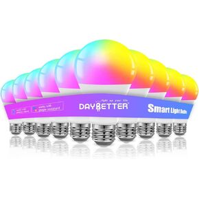 DAYBETTER Smart Light Bulbs, Alexa Light Bulbs, Smart Bulbs that Work with Alexa and Google Assistant, Color Changing Light Bulb, RGBCW WiFi & Bluetooth Dimmable LED Light Bulb, A19 E26 800LM, 10 Pack