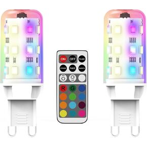 G9 LED Dimmable Bulb, RGB Color Changing with Remote Control G9 LED Light Bulbs, 25W G9 Halogen Equivalent, G9 LED Bulbs Dimmable 3000K Warm White, 250LM, No Flicker, Not Smart, 2 Pack