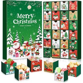 Containlol Christmas Advent Calendar Boxes 24 Days Advent Countdown Gift Box Christmas Number Empty Box for Christmas Fill Your Own Gift Box(Green)