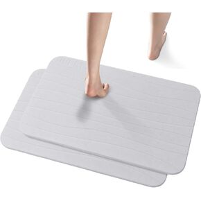 2 Pack Diatomaceous Earth Shower Mat, Stone Bath Mat, Nonslip Super Absorbent Fast-Drying Hard Bath Mat for Bathroom Shower Floor, 23.62 x 15.35 inch, Striped,Grey