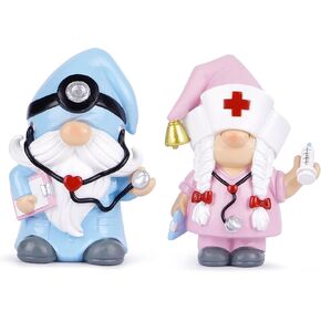 Hodao 2pcs Doctor Home Gnome Figurines Decorations Doctor Gnomes Ornaments Scandinavian Tomte Elf Decor Gifts Summer Gnomes Figurines Home Decorations Table Hospital Nurse Gnomes Decor (Color)