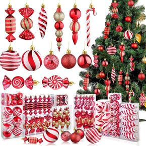 84 Pcs Christmas Candy Ornament Set Red and White Candy Cane Christmas Tree Decoration Hanging Peppermint Swirl Lollipop Decor Holiday Ball Ornaments for Xmas Tree Party Supplies(Vivid Style)