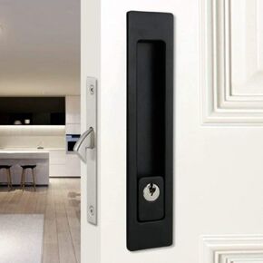 7.1" Privacy Pocket Door Lock Hardware,Invisible Door Lock Handle with Keys,Recessed Door Handle for Pocket Sliding Door Lock Furniture Hardware,Matte Black