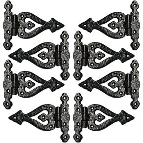 T Hinge Set - 8 Piece Gate Hinges for Wooden Fences Heavy Duty - Barn Hinges for Doors - Black Hinges – Hinges for Shed Door - Door Hinges Black Matte - Hinges Outdoor - Fence Strap Hinge Set