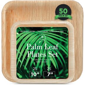 Palm Leaf Plates - Compostable 25 x7" & 25 x10" Square Plates - Pack of 50 - Eco Friendly Plate is 100% Natural, Sturdy & Microwave Safe - Disposable & Biodegradable Wood Alternative to Bamboo Plates in Saudi Arabia