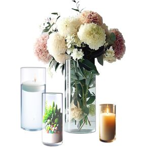 24 Clear Glass Cylinder Vases for Centerpieces - H 5.91 W 3.35, H 4.72 W 2.56 - Floating Candle Holders Flower Vase - Perfect for Weddings and Events