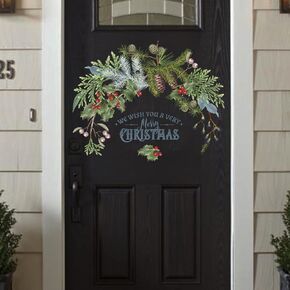 Christmas Wreath and New Year Window Sticker Xmas Wreath Wall Sticker for Christmas Decorations, Window Glass Peel and Stick Removable Vinyl for Xmas Holiday and Party Decor