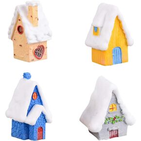 Amosfun 4PCS Christmas Miniatures Figurines Mini Snow House Decorative Mini House Fairy House Accessories Christmas Small DIY Toys Crafts Resin Ornament Micro Landscape