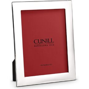 CUNILL Sterling Silver Picture Frame, Tiffany Plain 5x7 Picture Frame, Tarnish Resistant, Mahogany Wood Back, Fits 5" x 7" Photo