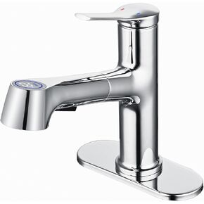 Modern Digital Bathroom Sink Faucet Single Handle Pull-Up Vanity Sink Faucet,Homili Brushed Gold LED Vanity Faucet with Pull-Down Spray 1 or 3 Holes (Brushed Gold)