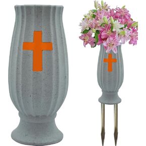 Cemetery vases for Grave Headstones Vases Floral Holder Headstones Grave Decorations Tombstone Markers with Drain Hole Long Metal Spikes(1Piece, Flowers are NOT Included)