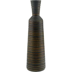 AeraVida Mod Horizontal Striped Pattern Natural Mango Tree Wood Bottle-Shaped Vase | Modern Farmhouse Home Décor | Living Room Decor | Flower Vase | Home Decor
