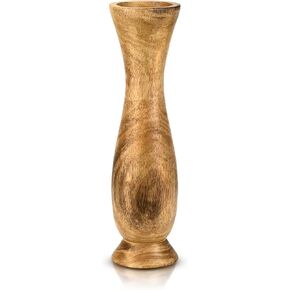 AeraVida Classic Tall and Thin Curvy Bottle Shaped Natural Mango Tree Wooden Vase 12 inches | Farmhouse Wooden Flower Vase | Home Decor