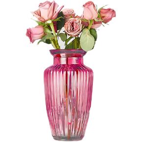 Glass Vase, Ribbed Vase, Flower Vase, Clear Vase, Modern Vase for Living Room, Dining Table, Entryway, Shelf, Wedding, Office,Home Christmas Day Decoration Vase 8.2 inch