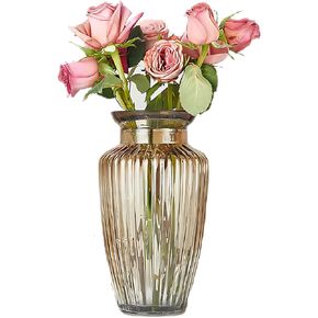 Glass Vase, Ribbed Vase, Flower Vase, Clear Vase, Modern Vase for Living Room, Dining Table, Entryway, Shelf, Wedding, Office,Home Christmas Day Decoration Vase 8.2 inch