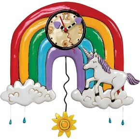 Allen Designs Enesco Magical Rainbows and Unicorns Sculpted Pendulum Wall Clock, 13.25 Inch, Multicolor