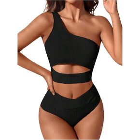 MakeMeChic Women's 2 Piece Bathing Suit Cut Out One Shoulder High Waisted Bikini Sets Swimsuit in Saudi Arabia