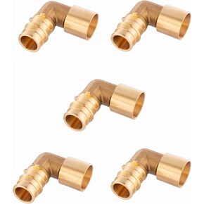 (Pack of 5) EFIELD Pex A Full Flow Expansion Brass Fittings 1/2"x 1/2" Female Sweat Elbow Adapter, ASTM F1960