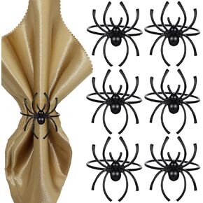Halloween Spider Napkin Rings Napkin Buckles Black Napkin Holder Ring for Halloween Wedding Birthday Party Banquet Home Kitchen Room Table Decoration Dinning Party Supplies Set of 6