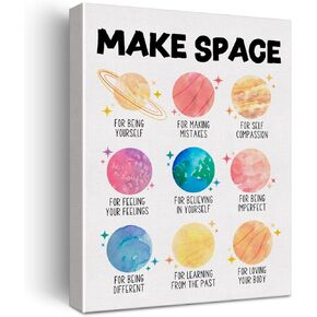 Mental Health Wall Art Canvas Painting Positive Affirmations Print Framed Make Space Canvas Poster Sign for Therapy Office Home Decor (12x15 Inch)