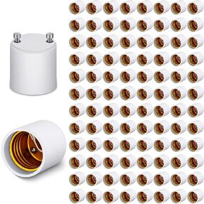 Landhoow 100 Pack Gu24 to E26 E27 Adapter for Led Light Bulbs, Heat Resistant up to 392 Degrees Fahrenheit Fire Resistant Converts Gu24 Bi-Pin Based Fixture to E26 E27 Standard Screw in Lamp Socket