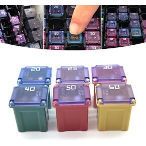 6 Pack Car Fuse Combination Kit, 20A/25A/30A/40A/50A/60A 32V Design, Portable Durable Vehicle Fuse Replacement, Compatible with Many Types of Vehicles (Multicolored)