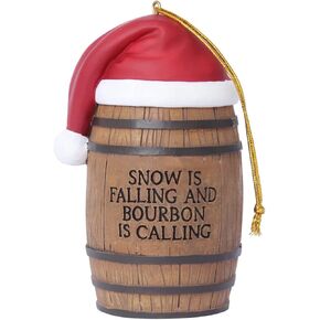 Bourbon Whiskey Christmas Tree Ornament – Funny Bourbon Ornament for Christmas, Holiday, Tree Decoration (Snow is Falling and Bourbon is Calling)