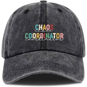 Chaos Coordinator,Funny Baseball Cap,Funny Hats,Vintage Caps,Funny Vintage Cotton Washed Baseball Caps,One Size Black
