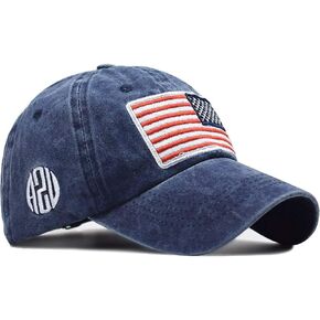 American-Flag-Hats Unisex Vintage Embroidery Washed Cotton Dad Hat Baseball Cap Adjustable Trucker Style Hat Blue