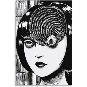 Junji Ito Horror Gothic Black and White Comics Uzumaki Poster Classic Poster Decorative Painting Canvas Wall Art Living Room Posters Bedroom Painting 12x18inch(30x45cm)