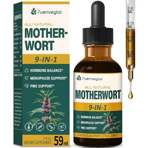 Motherwort Herb Hormonal Balance Drops for Women Support PMS & Menopause, Hot Flashes & Night Sweats Supplements with Dong Quai Red Clover Black Cohosh Extract, Alcohol-Free Tincture.2oz