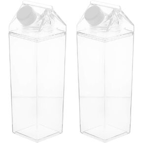 Hemoton 2Pcs Clear Water Bottle Milk Carton Shaped Water Bottle Reusable Plastic Juice Bottle Beverage Milk Cup For Outdoor Climbing Travel Or Camping 500ml