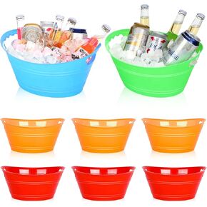 8Pcs Ice Bucket, Plastic Ice Buckets for Parties, Drink Buckets with Handles Beverage Buckets Oval Storage Plastic Tub for Wine Beer Champagne Bottles, 4.3Liter (set-1)