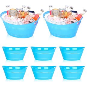 8Pcs Ice Bucket, Plastic Ice Buckets for Parties, Drink Buckets with Handles Beverage Buckets Oval Storage Plastic Tub for Wine Beer Champagne Bottles, 4.3Liter (set-1)