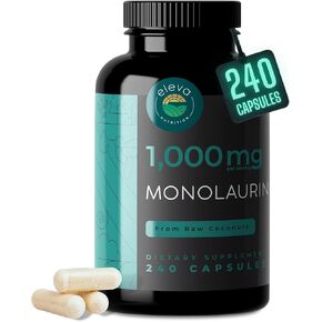 Monolaurin 1000mg Capsules — Made with Pure Glycerol and Lauric Acid from Raw Coconut — Natural Vegan Capsules That are Non-GMO and Soy Free — 240 Capsules