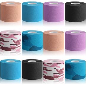 12 Rolls Waterproof Kinesiology Tape 16.4 ft x 2 Inch Elastic Cotton Athletic Tape Breathable Multicolor Sport Tape for Ankle Wrist Knee Elbow Muscle Shoulder Protect Support Recovery