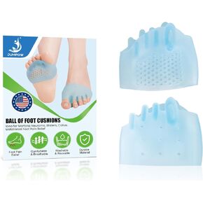 JUMPOW Metatarsal Pads Toe Separator Spacers, 1 Pair, Gel Toe Separator Spacers, Soft & Durable Ball of Foot Cushions, Idea for Mortons Neuroma, Blisters, Callus, Metatarsal Foot Pain Relief - Blue