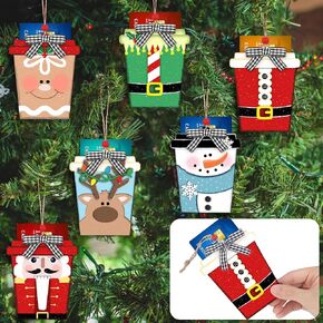 6 Pcs Christmas Card Holder Gift Wooden Nutcracker Snowman Santa Money and Gift Card Sleeves Christmas Cash Holders Xmas Decors for Christmas Tree Ornament Winter Holiday Party Decor