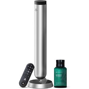 Slim Pro 2025 Luxury، آلة توزيع عطور الفندق (العطر متضمن) - آلة هواء برائحة المنزل بالكامل بمساحة 1000 قدم مربع، آلة هواء برائحة برج الألومنيوم المصقول بالكامل للمنزل - بدون ضوضاء، بدون ماء، فضي