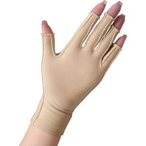 Compression Arthritis Gloves Support for Women & Men, Relieve Pain & Swelling from Arthritis, Carpal Tunnel, Tendinitis, Tendonitis, Single Glove for Left & Right Hand, Open Finger Beige Medium