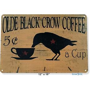 SaNavie Tin Sign Vintage Aluminum Olde Black Crow Coffee Store Farm Shop Cottage Kitchen Hot Cup Metal Tin Sign Decoration Iron Painting Metal Decorative Wall Art 8x12Inches multicolor