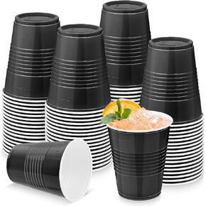 50 Pack Black Disposable Plastic Cups 12 Ounce Drinking Party Cups Bulk Party Cups for Wedding Birthday Graduation Christmas Parties, Picnics Events